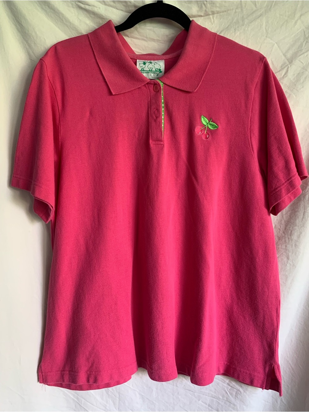Quacker Factory Size 1X Hot Pink Polo with Cherry Accent